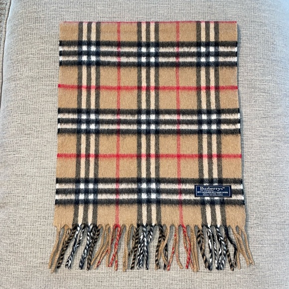 Burberry London Nova Check Plaid Cashmere Wool Fringed Scarf 56”x12” - Picture 1 of 2